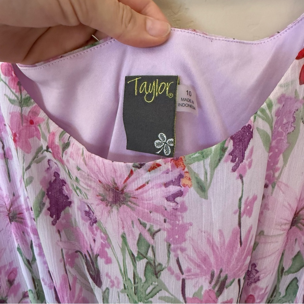 Pink Floral Mini Dress Puff Sleeve Cut Out Taylor Size 10 Romantic - Picture 4 of 6